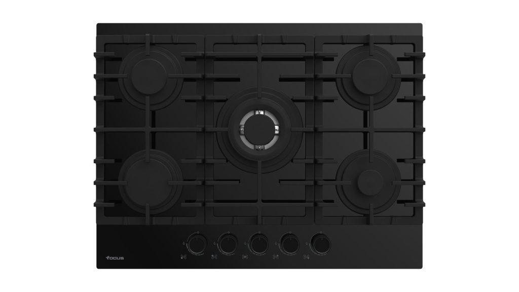 Plaque de cuisson Focus F.406B gaz 5 feux 70 cm verre noir