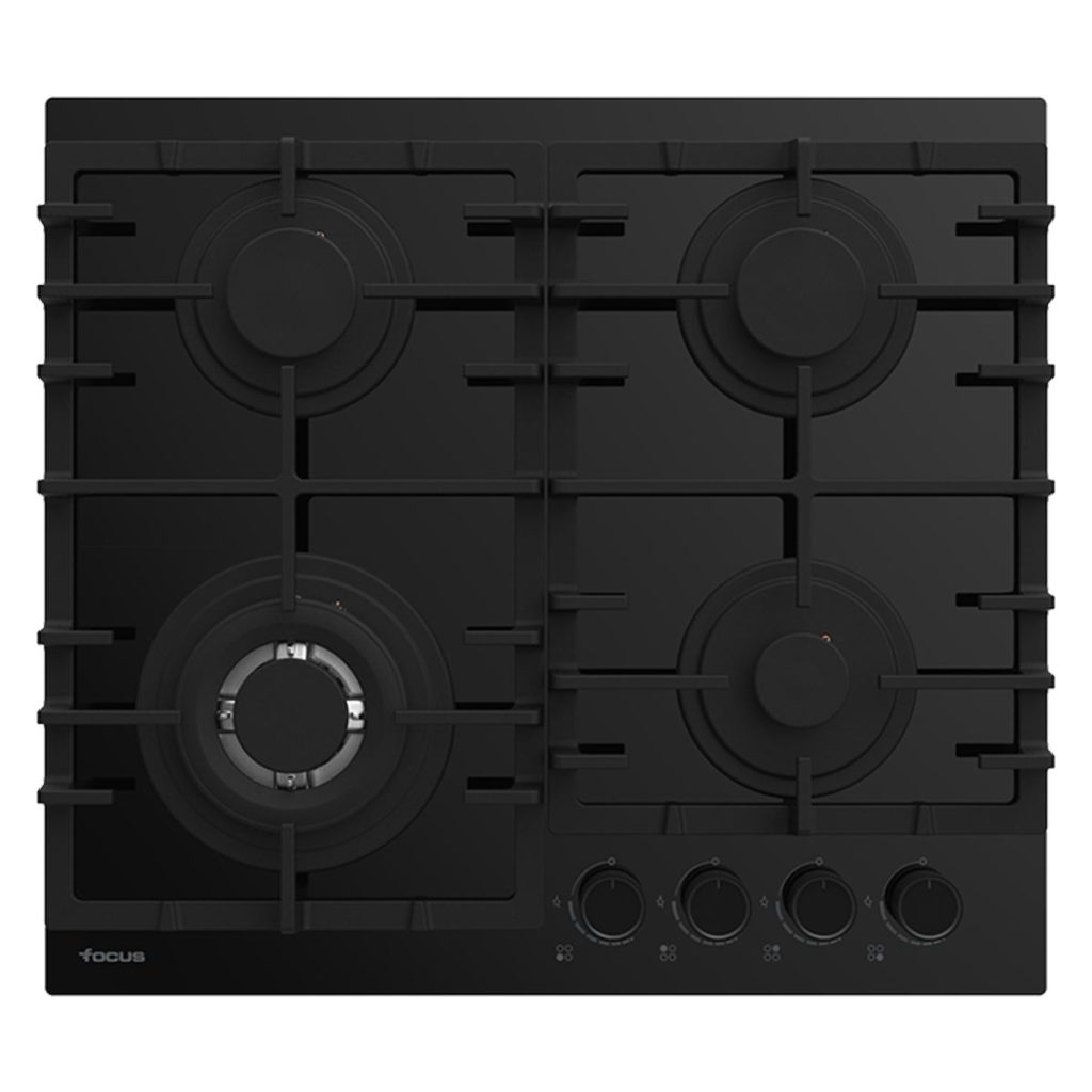 Plaque de cuisson Focus F.405B gaz 4 feux 60 cm verre noir