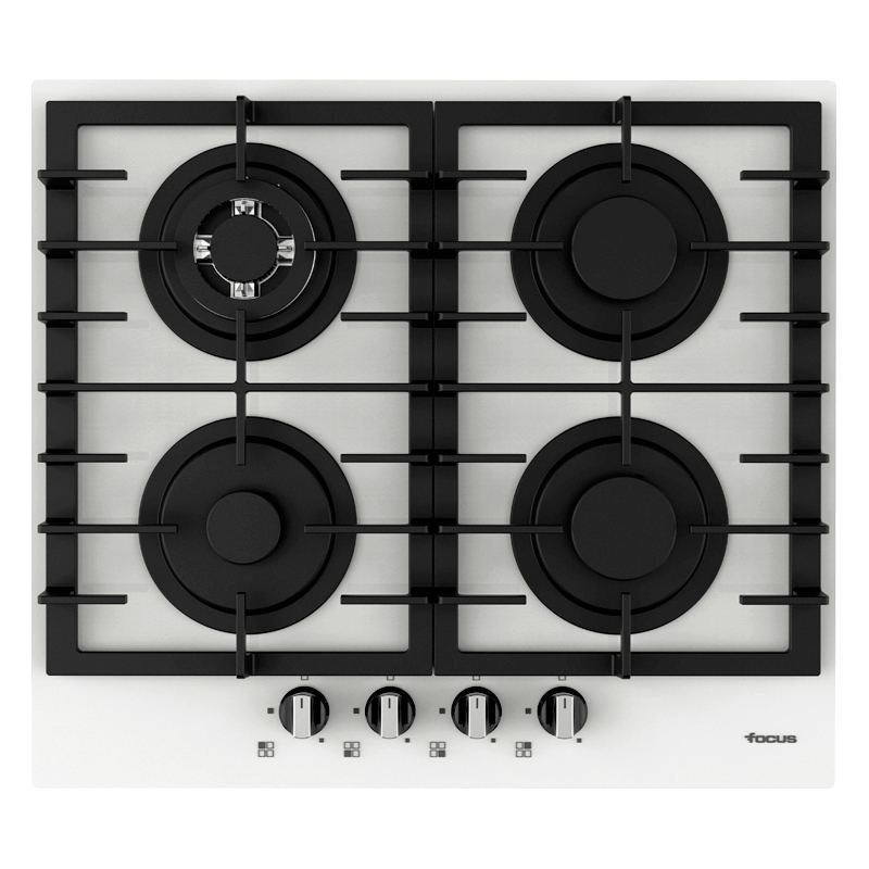Plaque de cuisson Focus F.405W gaz 4 feux 60 cm verre blanc