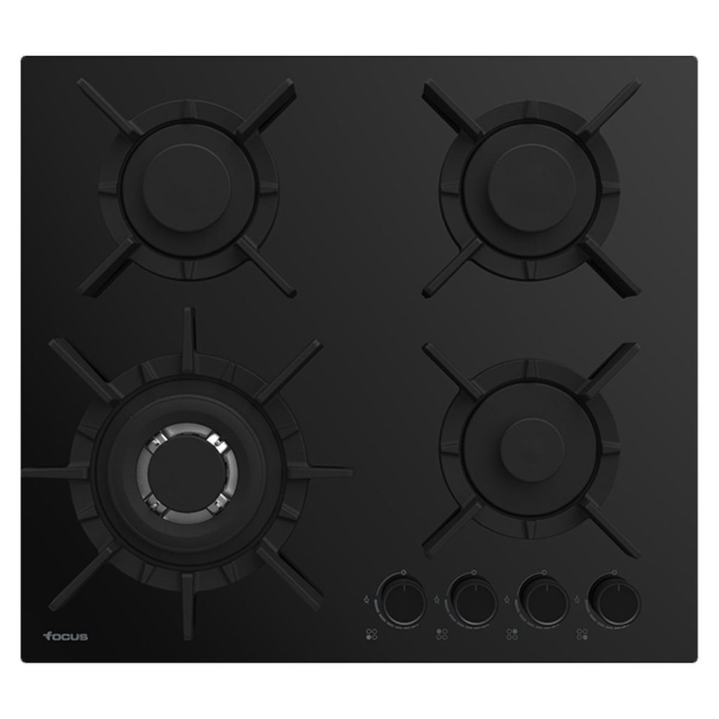 Plaque de cuisson Focus F.415B gaz 4 feux 60 cm verre noir