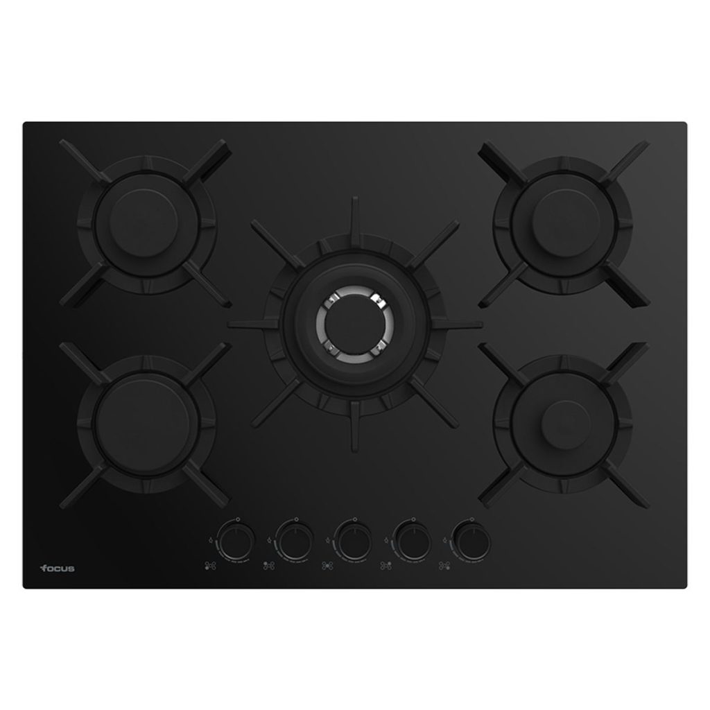 Plaque de cuisson Focus F.417B gaz 5 feux 75 cm verre noir