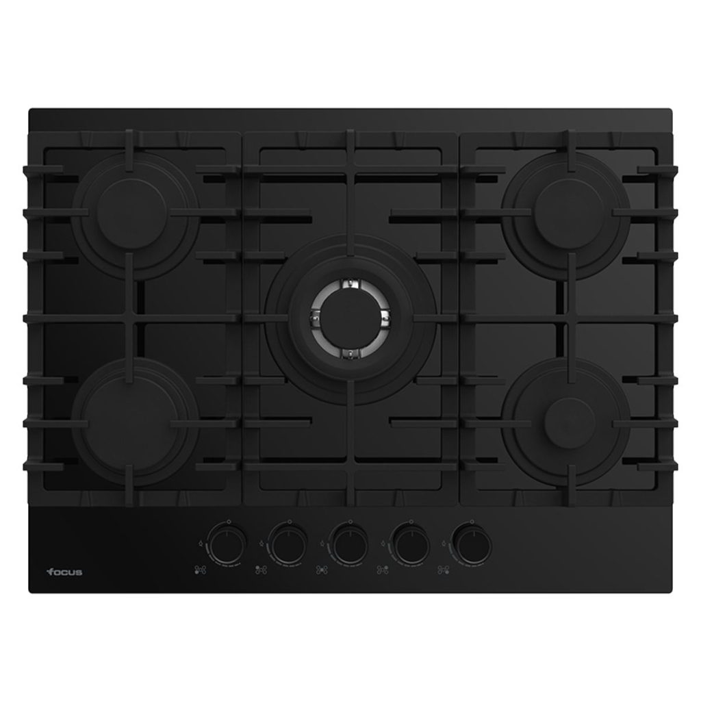 Plaque de cuisson Focus F.8006BS gaz 5 feux 70 cm verre noir