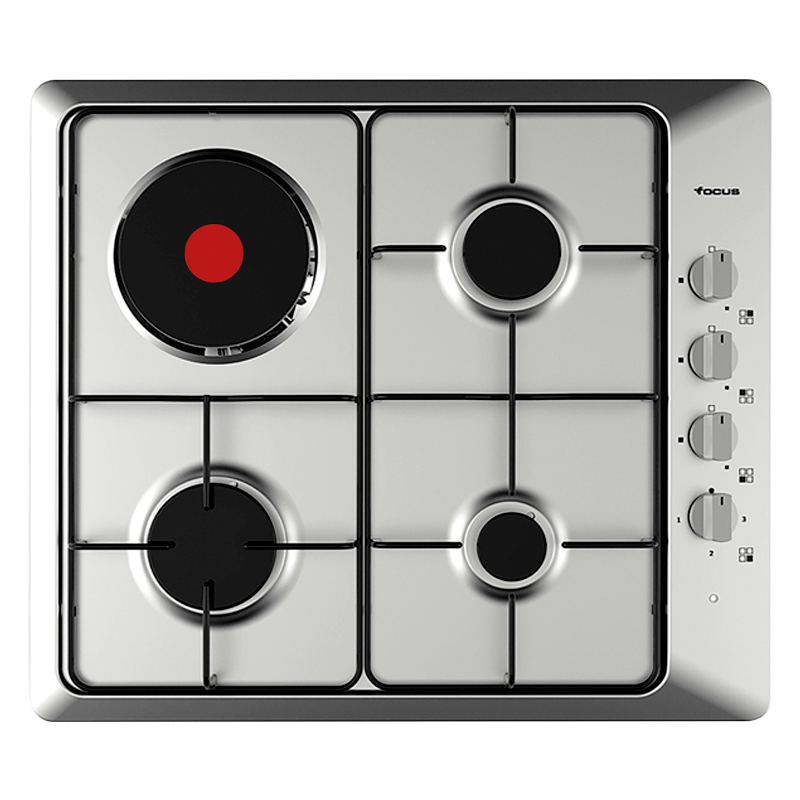 Plaque de cuisson Focus F.806X 3 feux gaz + 1 foyer électrique 60 cm inox