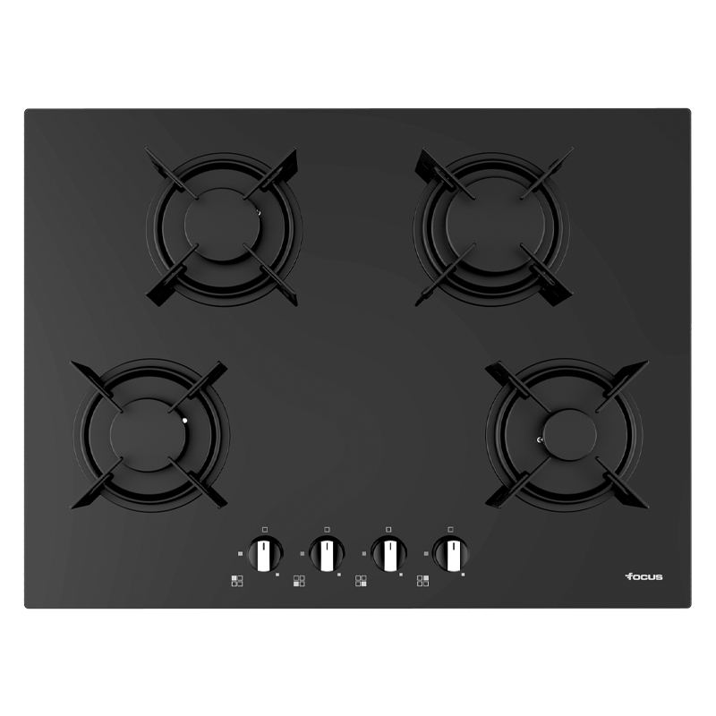 Plaque de cuisson Focus F.410B gaz 4 feux 70 cm verre noir