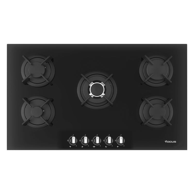 Plaque de cuisson Focus F.4179B gaz 5 feux 90 cm verre noir