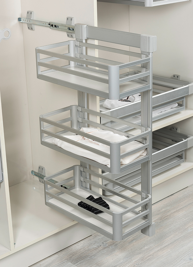 Colonne porte-vêtements aluminium 3 paniers droite Starax S-6272